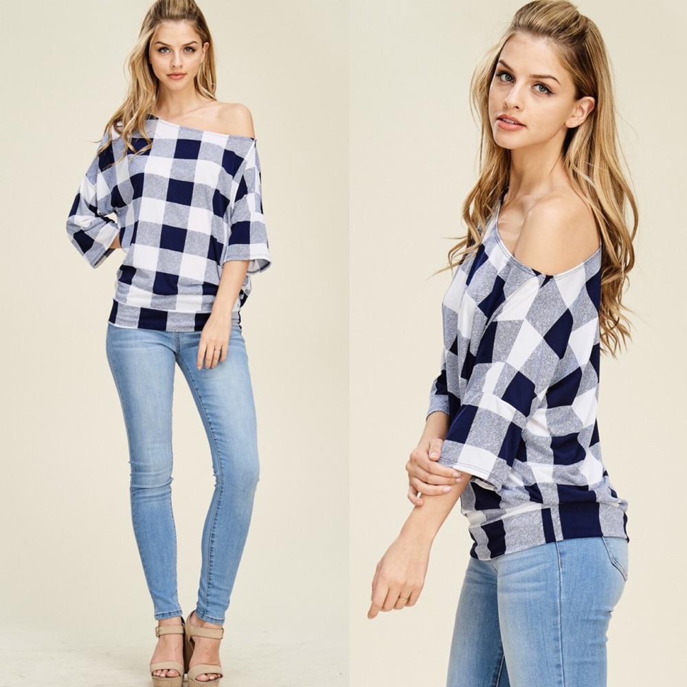 Off The Shoulder Plaid Top